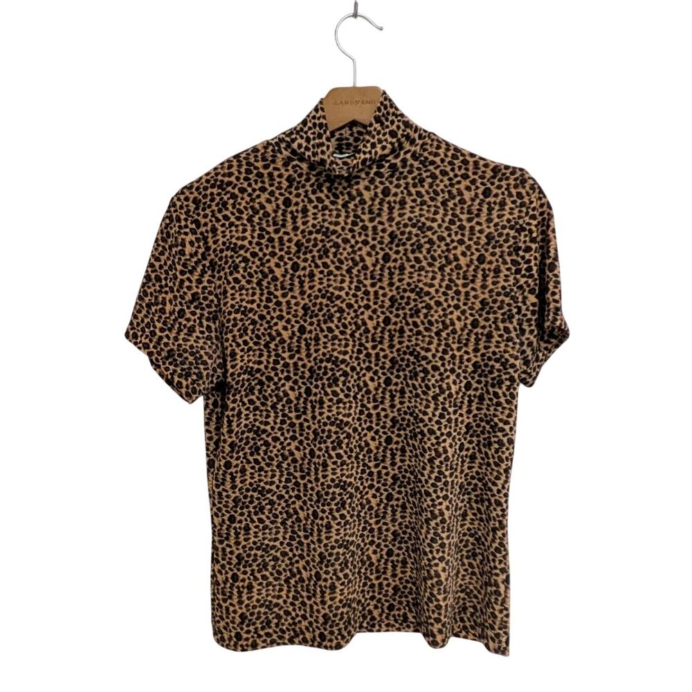 Frazier Lawrence Women's 90's Mockneck Leopard Print Top (M) Edgy Mobwife Glam